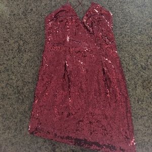 TOBI Red Sequin Cocktail Dress Asymetric Hem Size L NWT